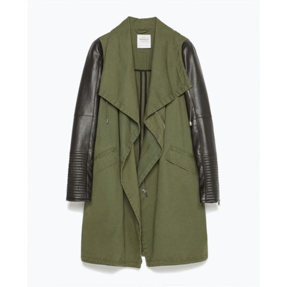 Zara Jackets & Blazers - Zara Faux Leather Sleeves Army Green Jacket